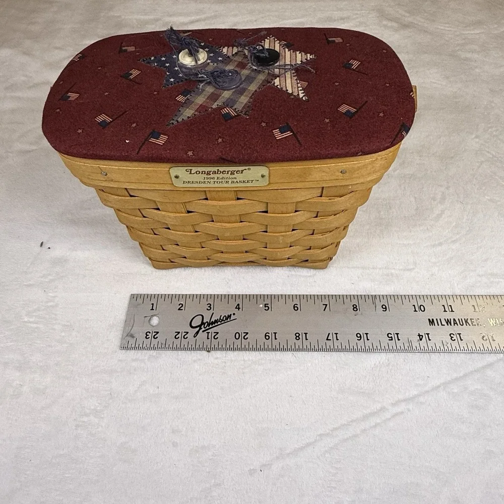 Longaberger 1996 Dresden Tour Basket Signed Patriotic Lid Protector USA